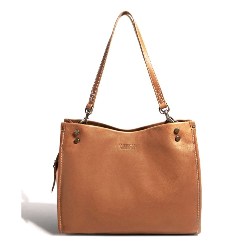🆕American Leather Co “CAFE LATTE” Lenox Triple Entry Satchel